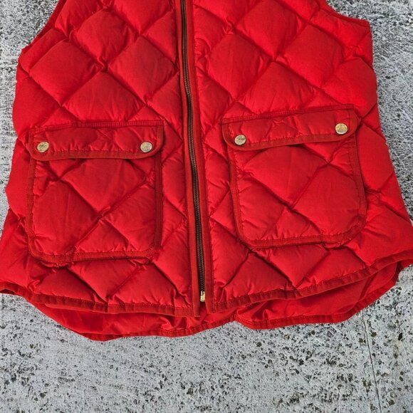 J. Crew Women Vest Red Quilted Down and Feather Puffer Zip Up Jacket Coat Size M - Picture 5 of 11